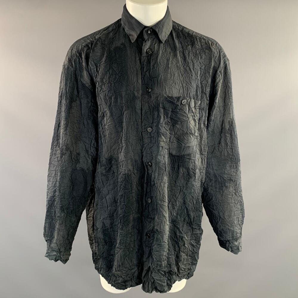 ISSEY MIYAKE Size M Black Grey IM39-FJ823 Polyester Button Up Long Sleeve Shirt